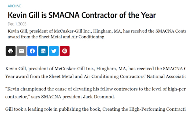 cover image for news article Kevin Gill is SMACNA Contractor of the Year